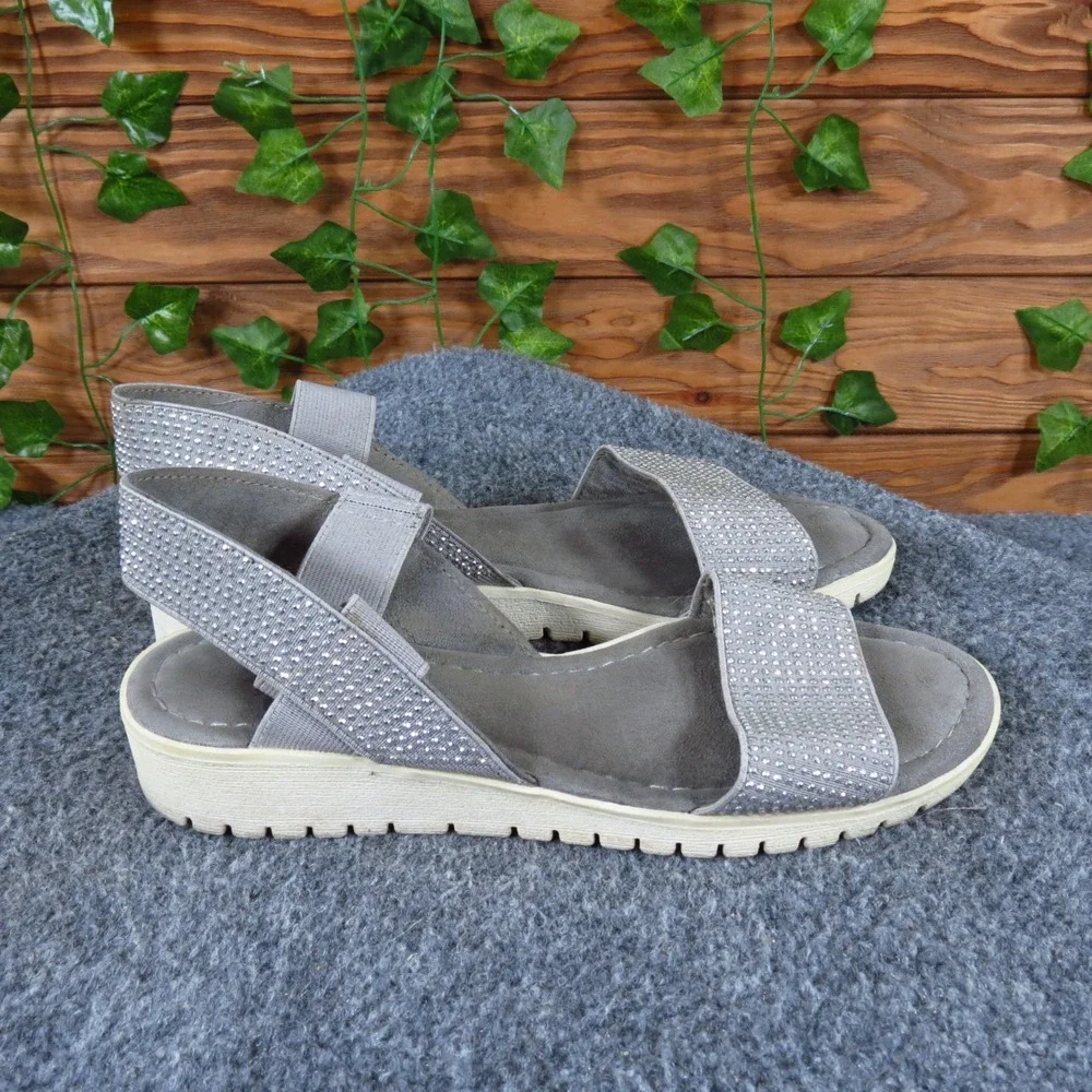 Yellow Box Jossie Women Wedge Sandals Size 6 Casual Comfort Gray Rhinestone - Picture 3 of 6